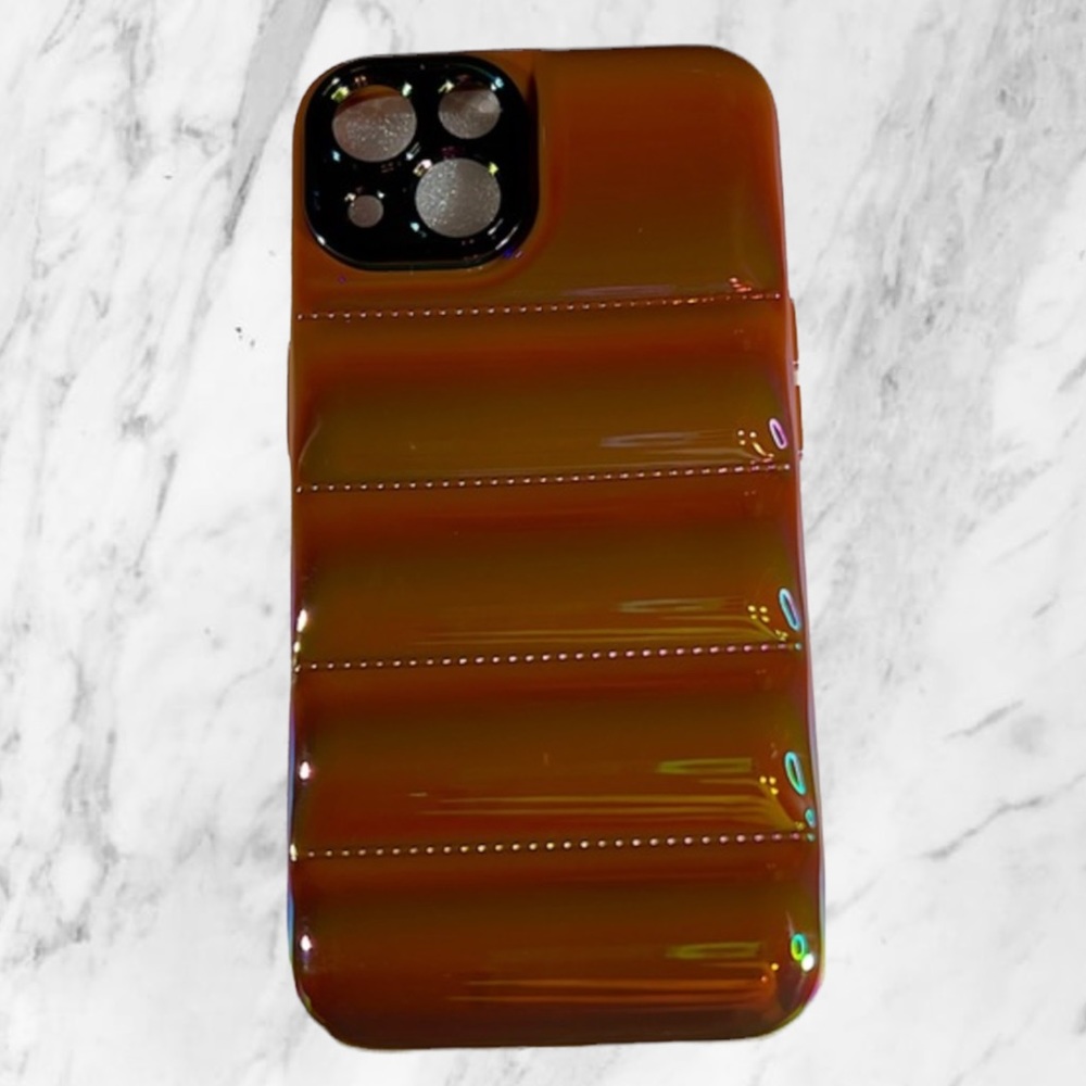 iPhone 13 Brown Metallic Ombre Iridescent Pearlized BUBBLE Puffer Case